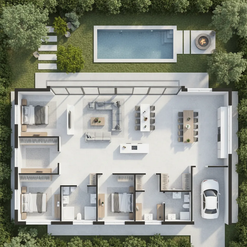 Contoh denah rumah 12x20 dengan tiga kamar tidur