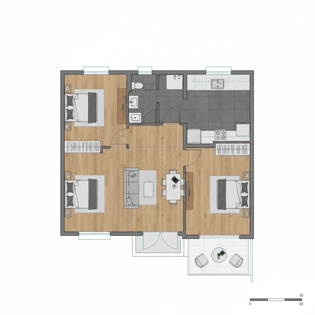 Denah rumah tipe 36 dengan dua kamar
