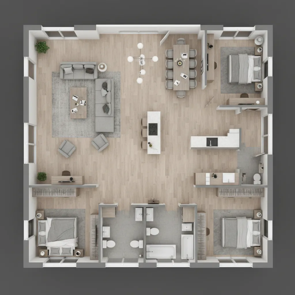 Contoh layout rumah 250m2 dengan 4 kamar tidur