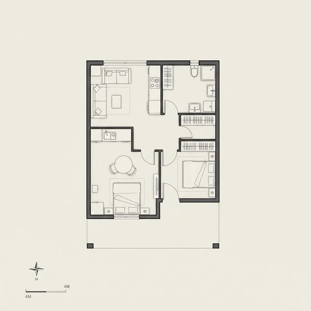 Denah rumah kecil dengan layout memanjang
