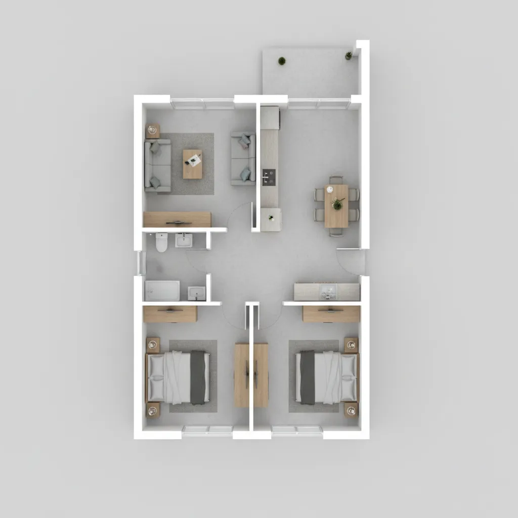 Ilustrasi layout rumah memanjang ukuran 5x12