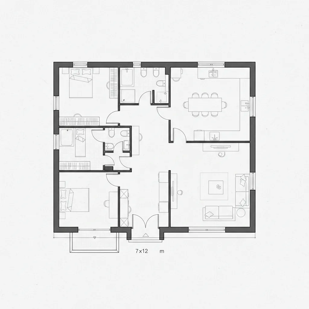 contoh tata ruang rumah 7x12 empat kamar
