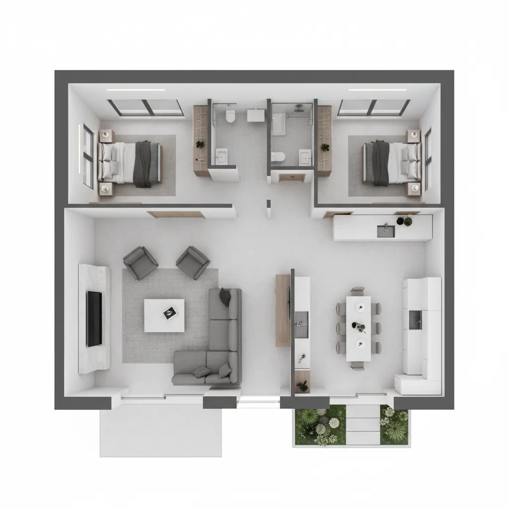 Layout rumah 7x12 dengan konsep memanjang