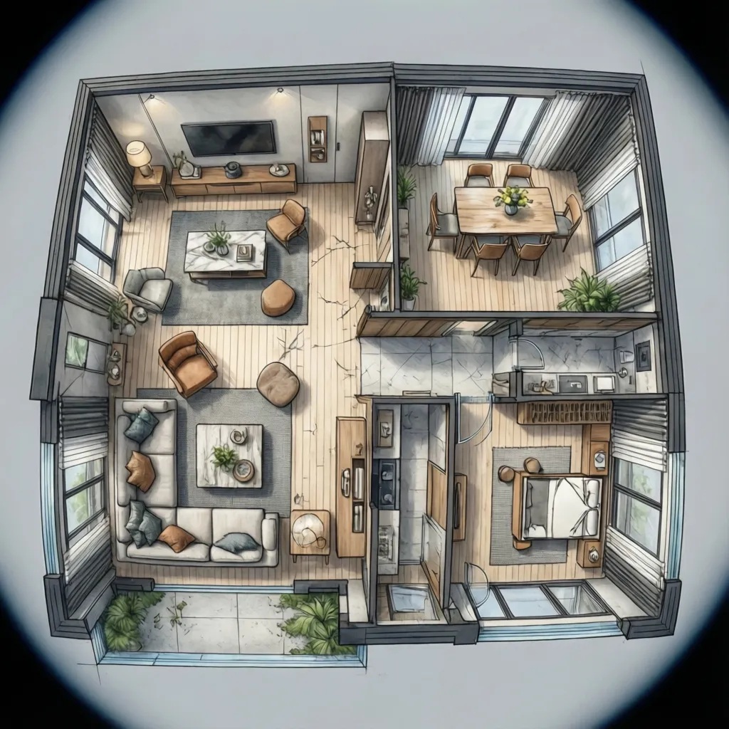 Denah lantai pertama rumah ukuran 8x12