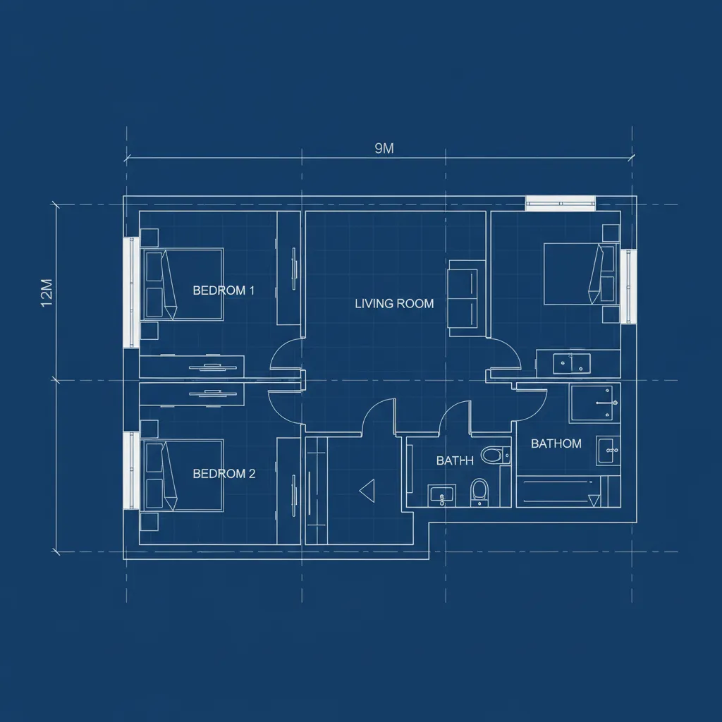 Denah dasar rumah ukuran 9x12 meter
