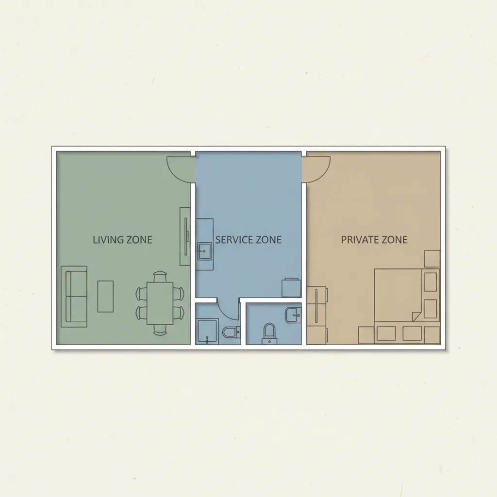 Denah rumah 9x12 dengan pembagian zona ruang