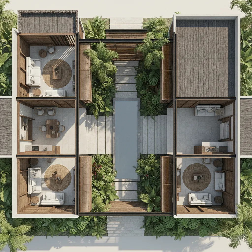 Tata ruang rumah Bali modern dengan taman tengah