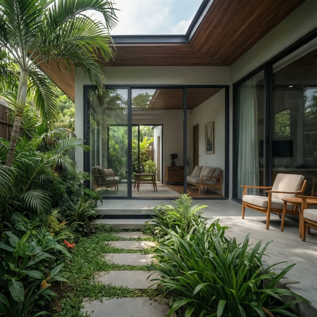 Rumah modern dengan taman belakang kecil