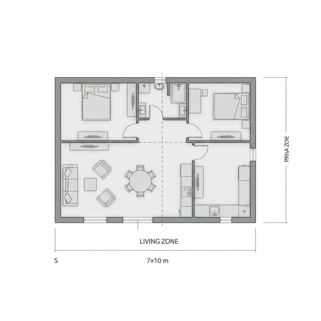 Contoh layout rumah kecil dengan pembagian ruang efisien