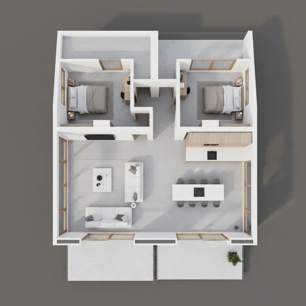 Denah rumah kecil dengan layout memanjang