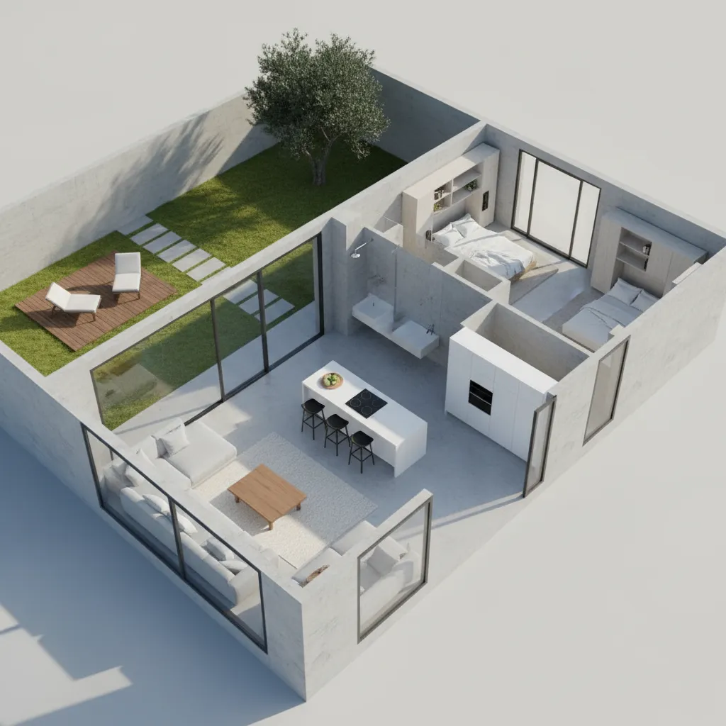 Visualisasi denah rumah minimalis ukuran 10x17