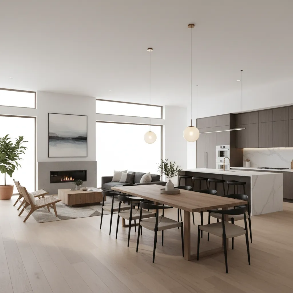 Denah rumah modern dengan ruang keluarga besar