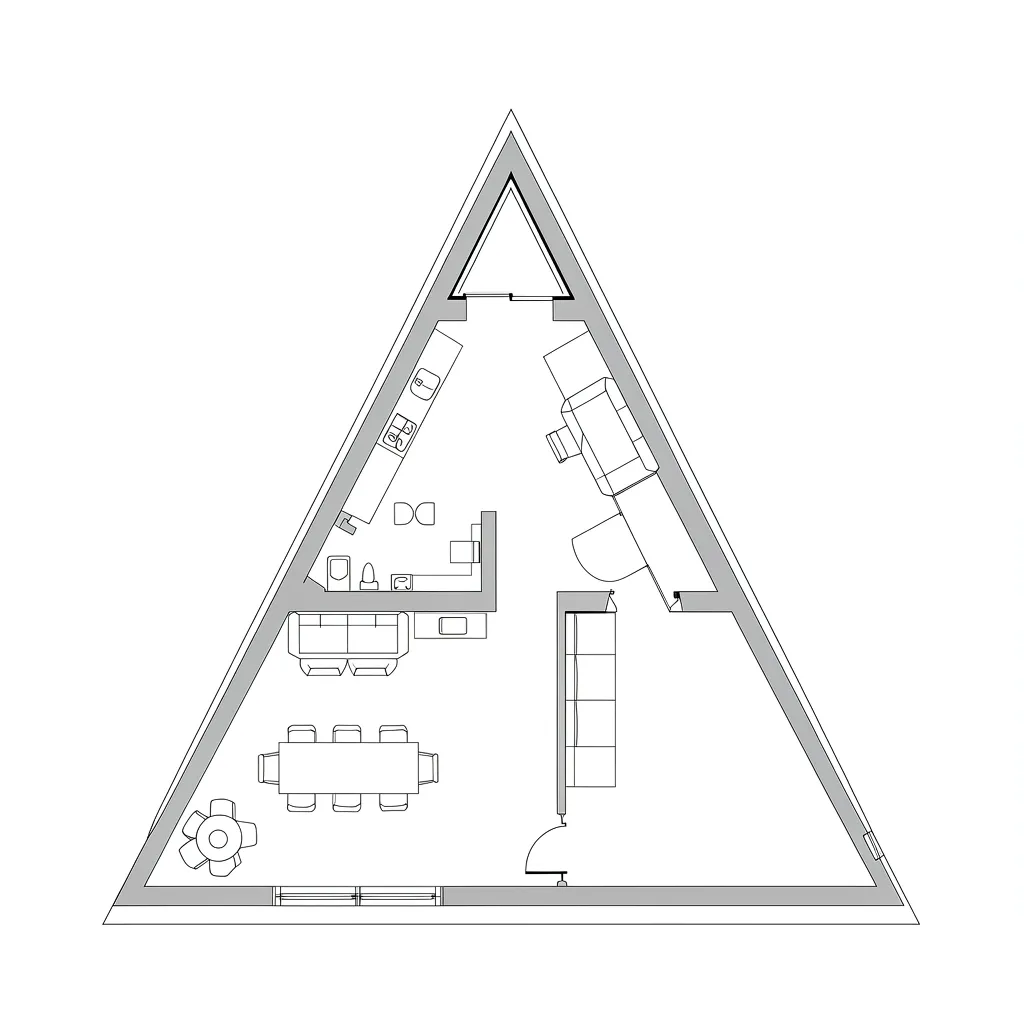 Ilustrasi tata ruang rumah segitiga minimalis