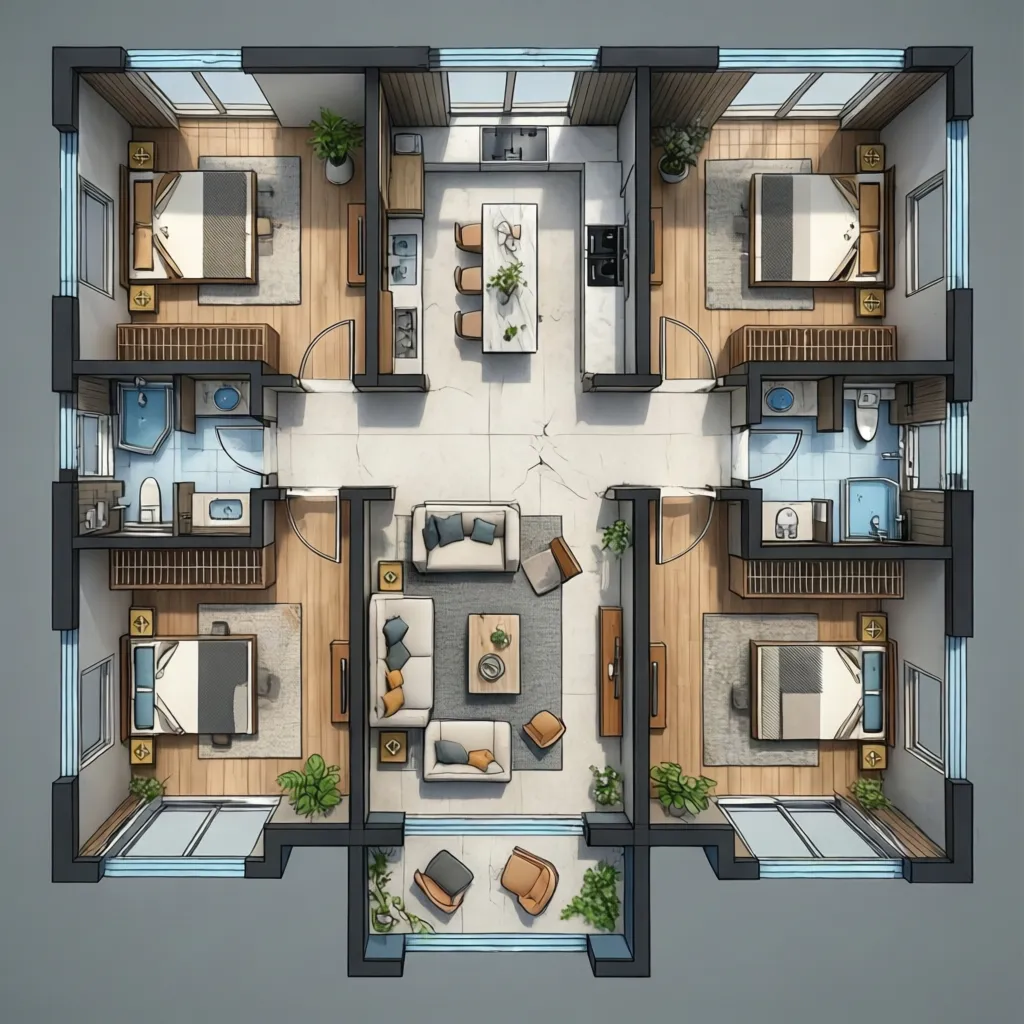 Ilustrasi denah rumah dengan jalur sirkulasi ruang