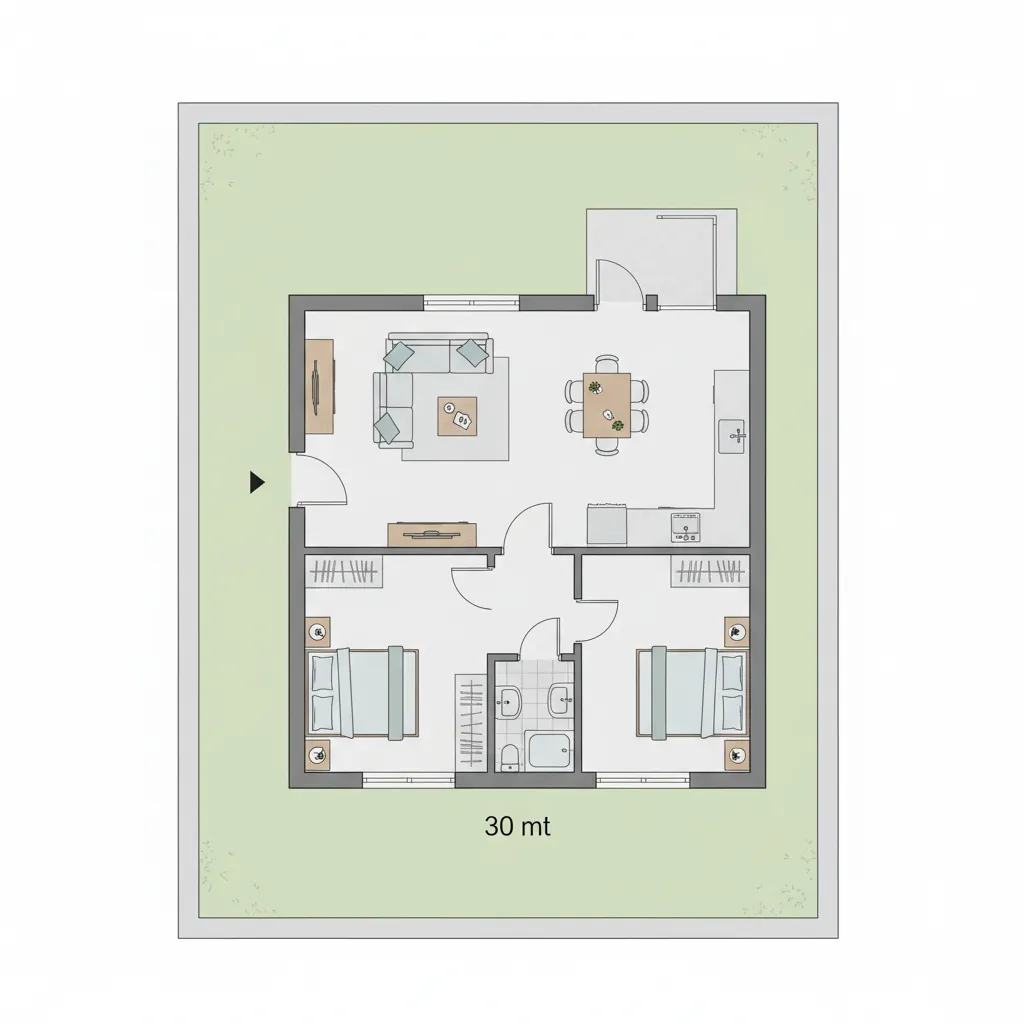 Contoh layout rumah subsidi type 30/60 tampak atas