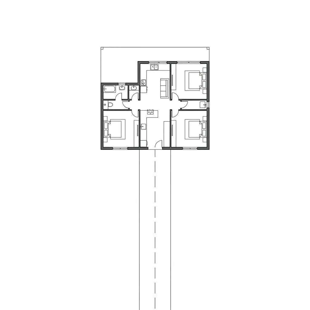 Diagram denah rumah tusuk sate dengan orientasi jalan