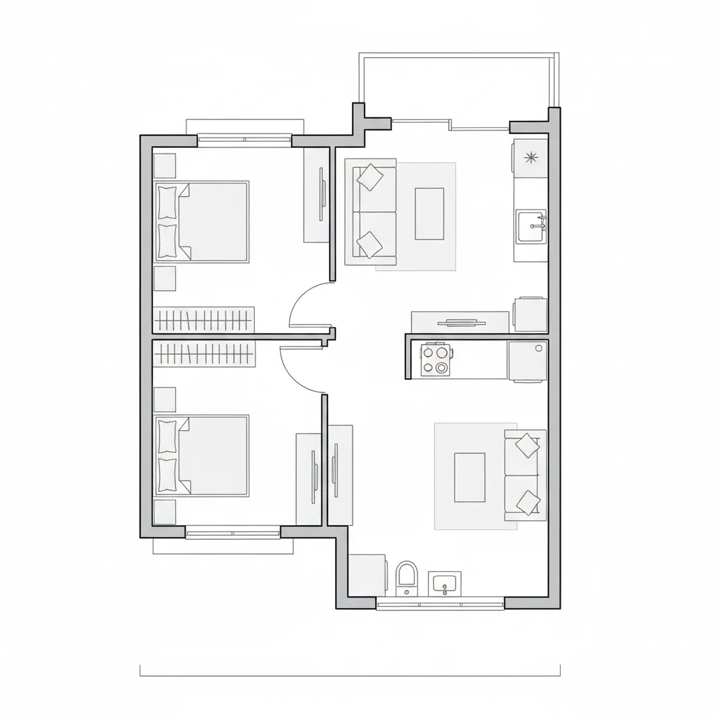 Layout rumah type 36 dengan dua kamar tidur