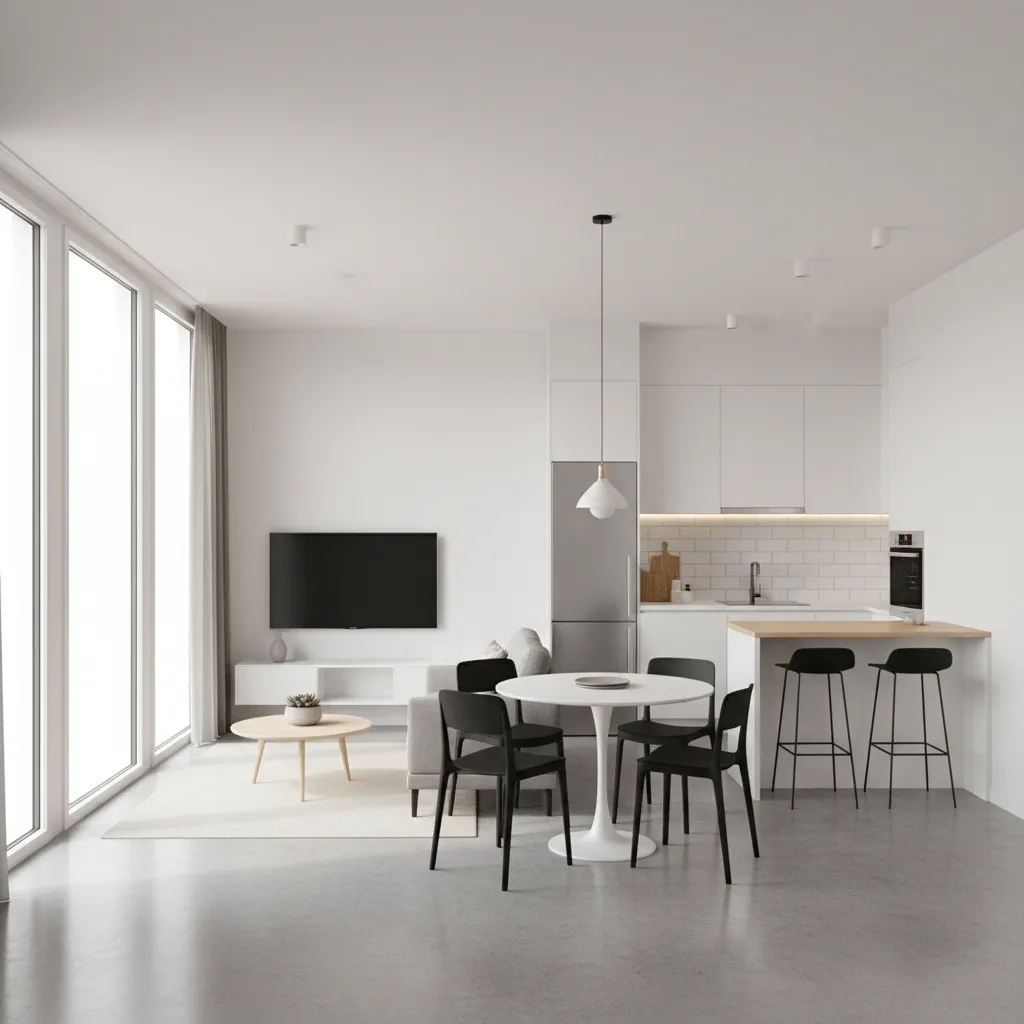 Layout rumah kecil yang efisien dengan ruang terbuka