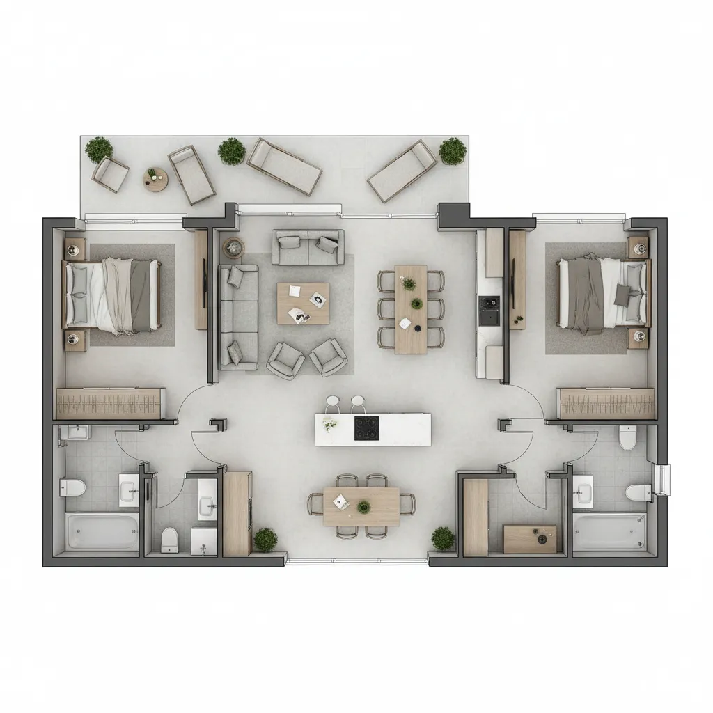 Denah rumah type 72 dengan dua kamar tidur