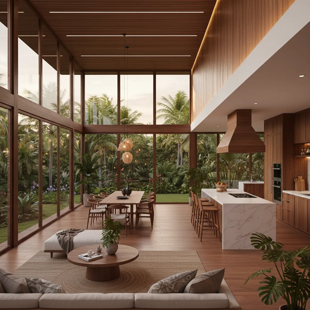 Tata ruang rumah ulin modern dengan ruang terbuka