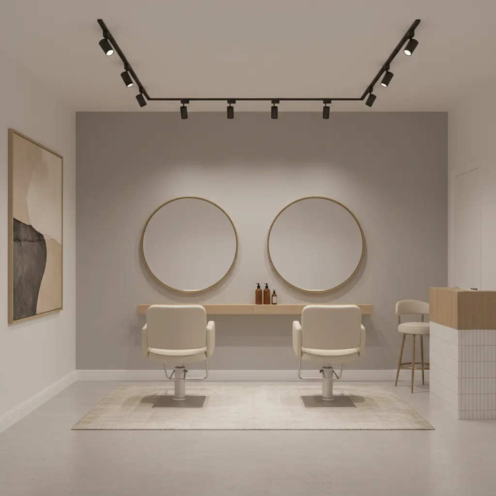 Tata letak salon kecil dengan dua kursi styling