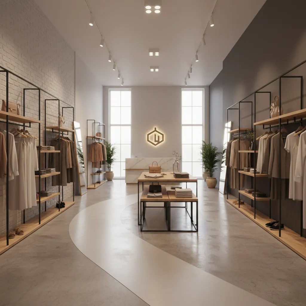 Distribución interior de una tienda con recorrido claro para clientes