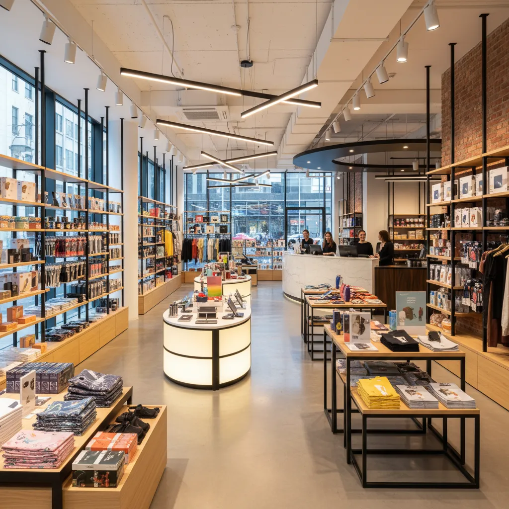 Distribución interior de una tienda con recorrido claro para clientes