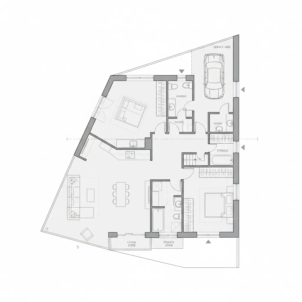 Diagram zonasi rumah pada tanah trapesium