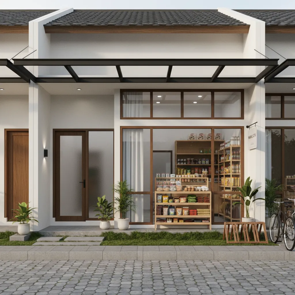 Tata letak warung kecil di bagian depan rumah