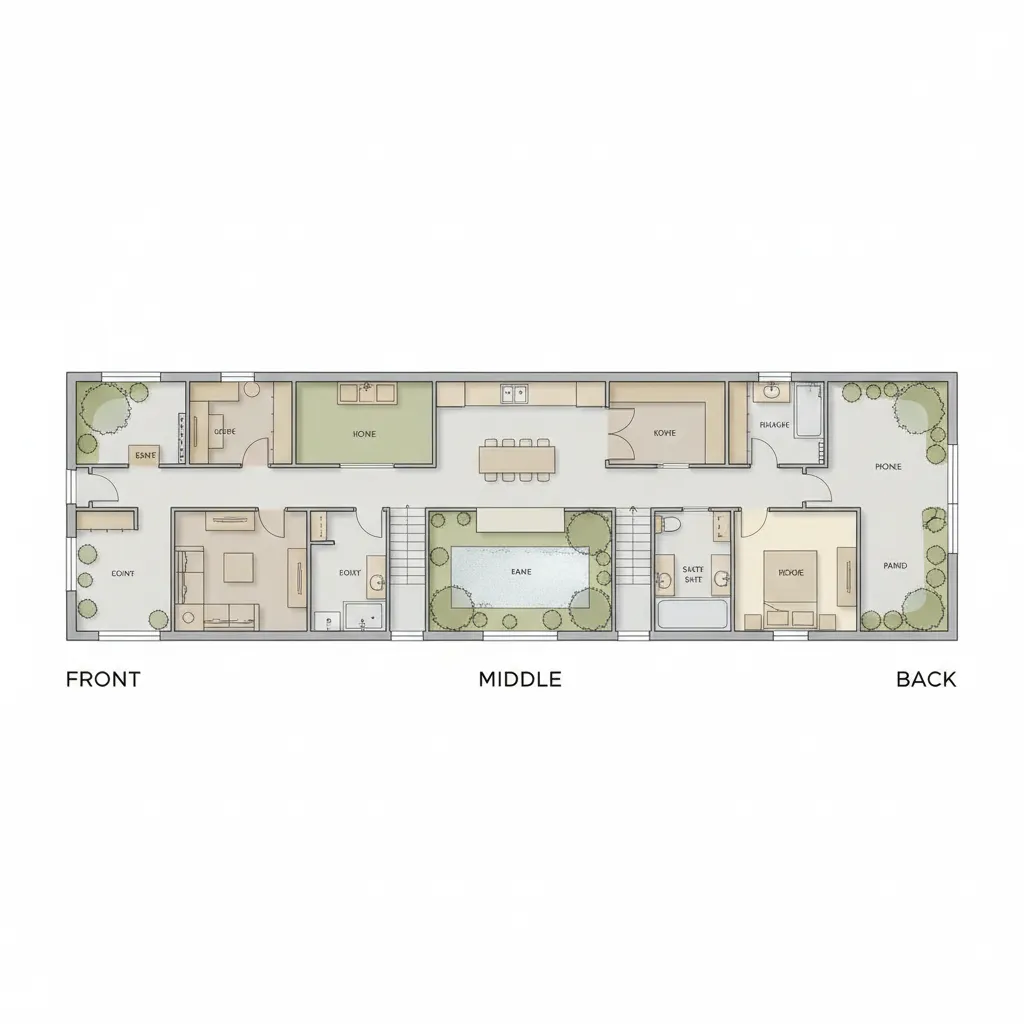 Ilustrasi pembagian zona rumah memanjang