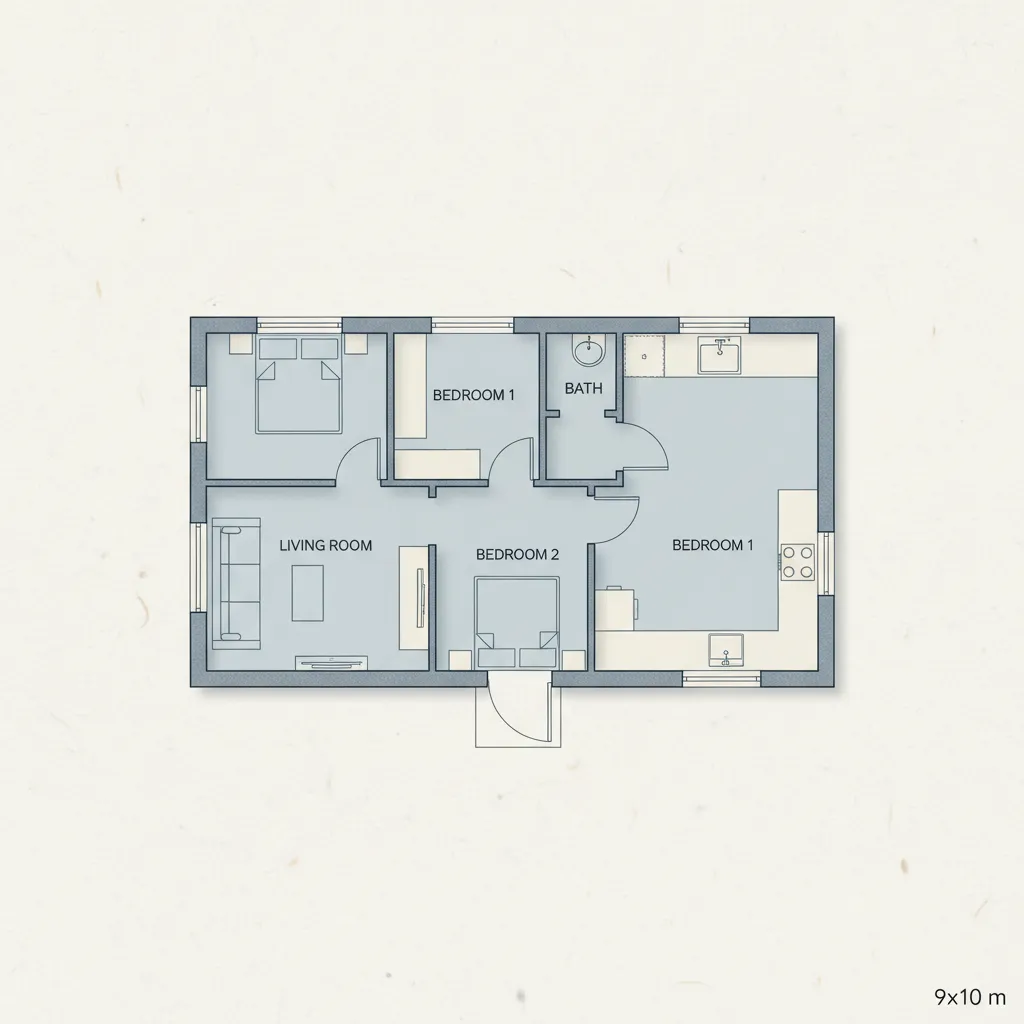 Pembagian zona ruang rumah kecil 9x10