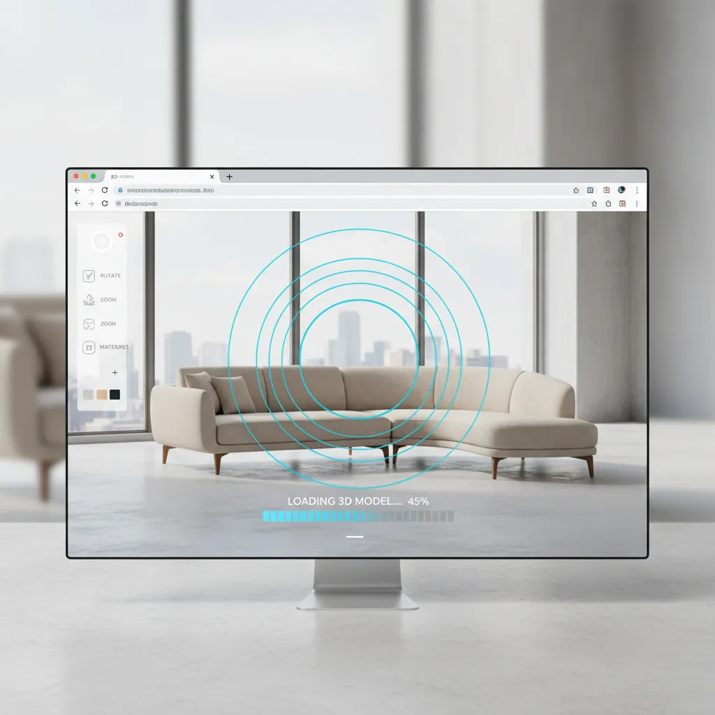 Website interface demonstrating lazy loading of a 3D model preview