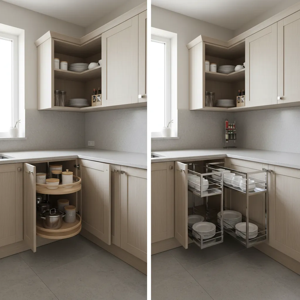 Lazy Susan vs Pull-Out Corner Cabinets: Which Storage Solution Works Best?: A practical designer’s comparison of two popular corner cabinet systems—capacity, accessibility, installation cost, and which kitchens benefit most.