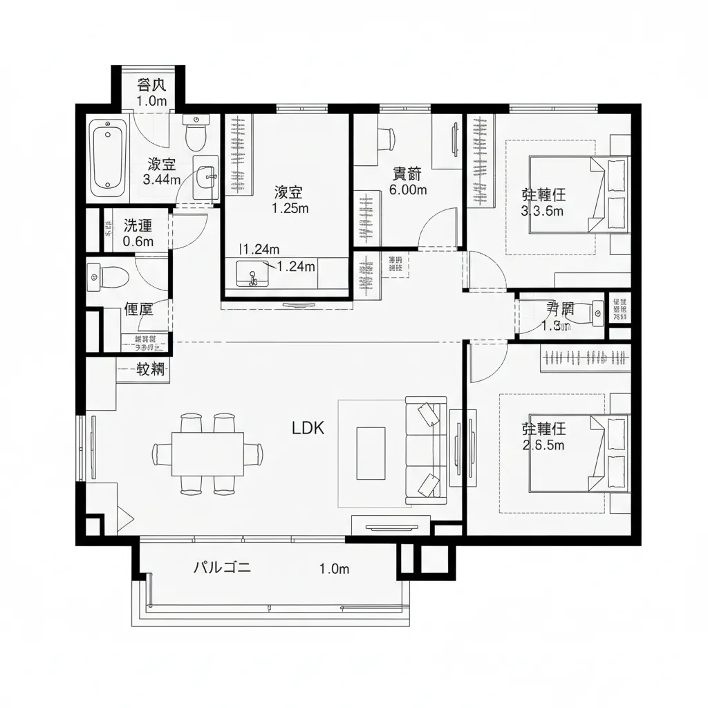 リビング中心・周辺に2室を浮かせる
