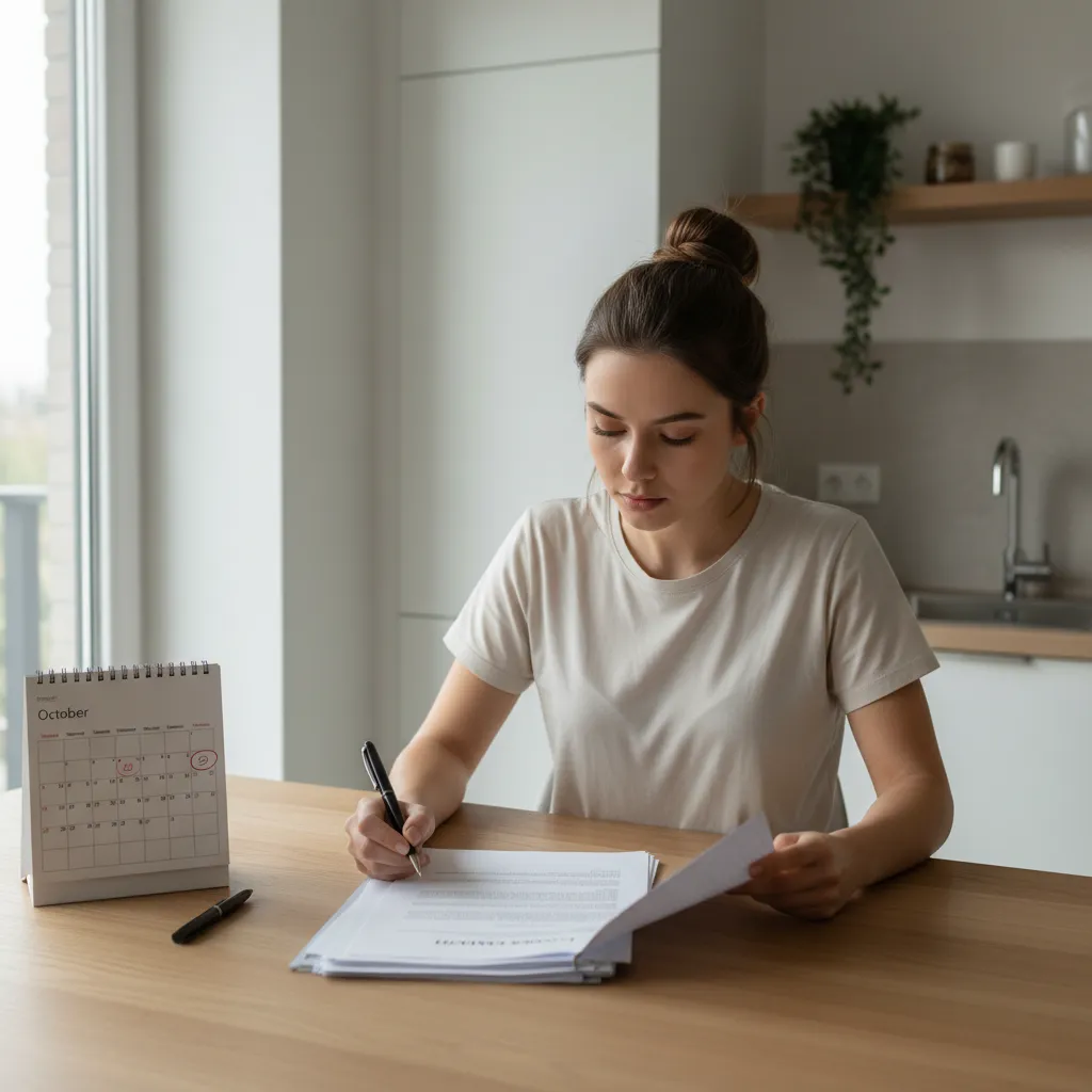 Tenant reviewing lease agreement and calculating move-out notice period