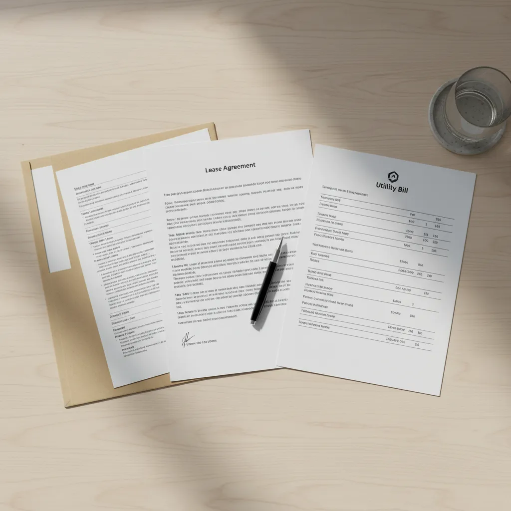 Lease agreement and utility bill documents used as proof of address