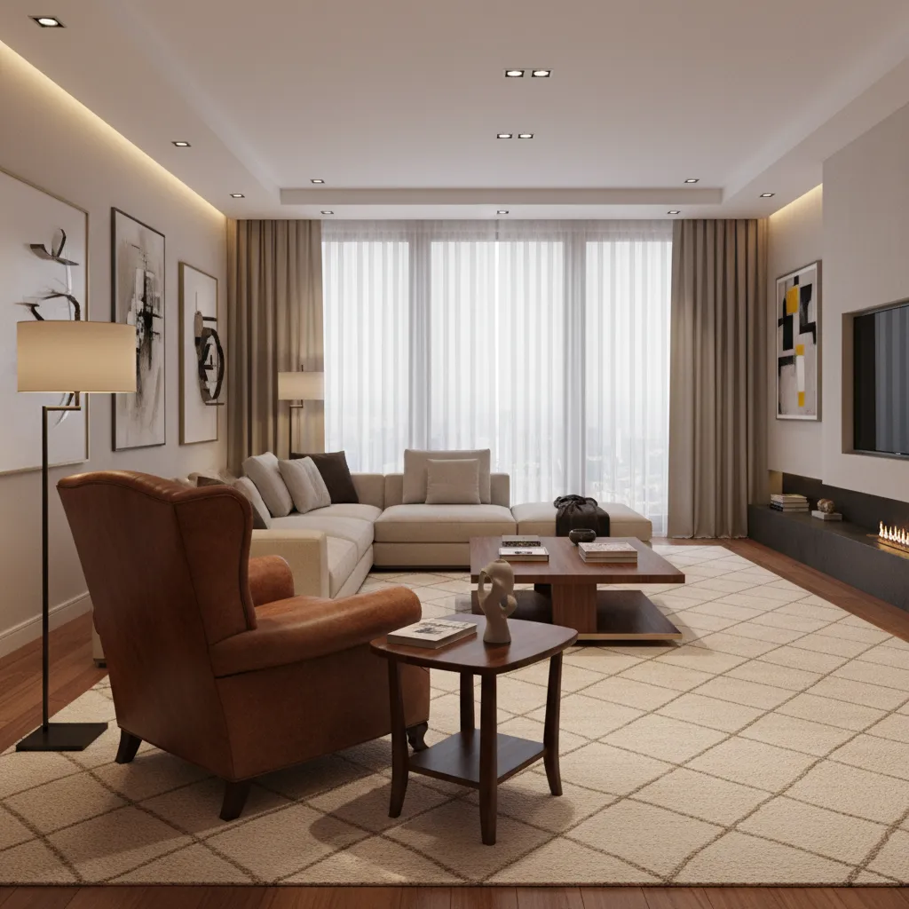 Italian leather club chair positioned in an elegant luxury living room