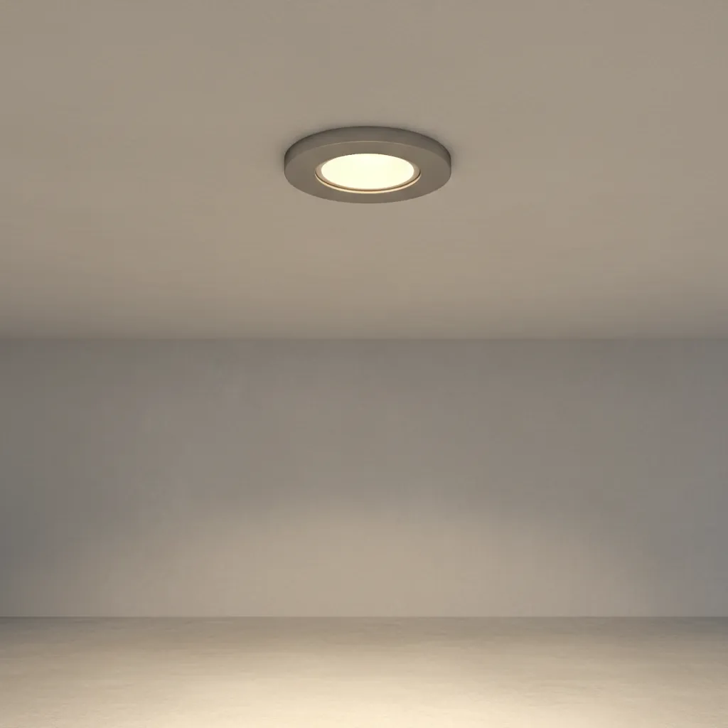 Close view of LED bulb installed in ceiling fixture inside modern home
