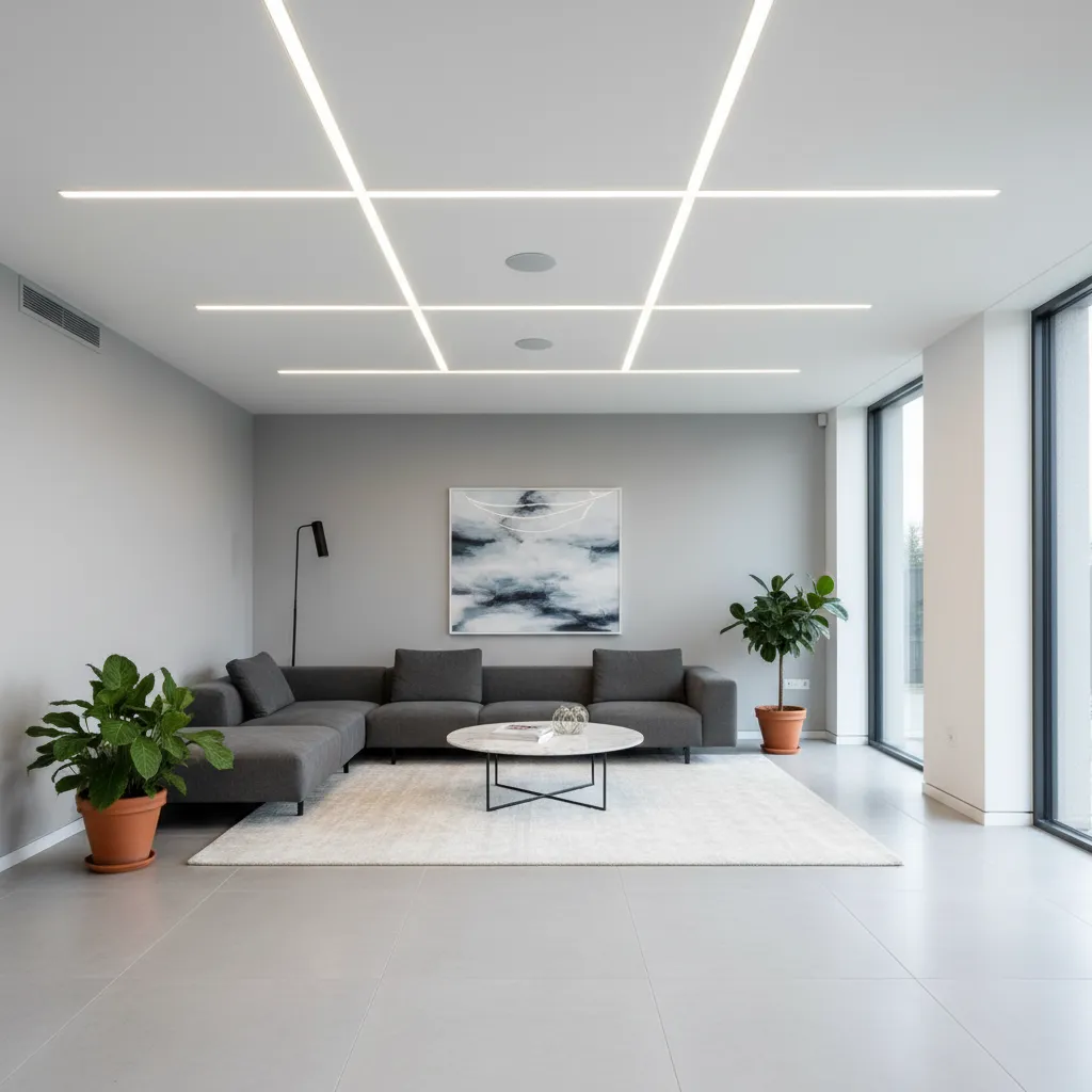 Modern LED ceiling lighting installed in a renovated residential interior
