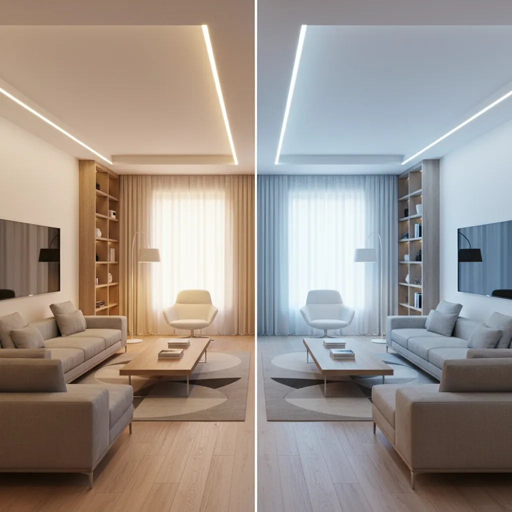 Interior comparison of warm and cool LED color temperatures