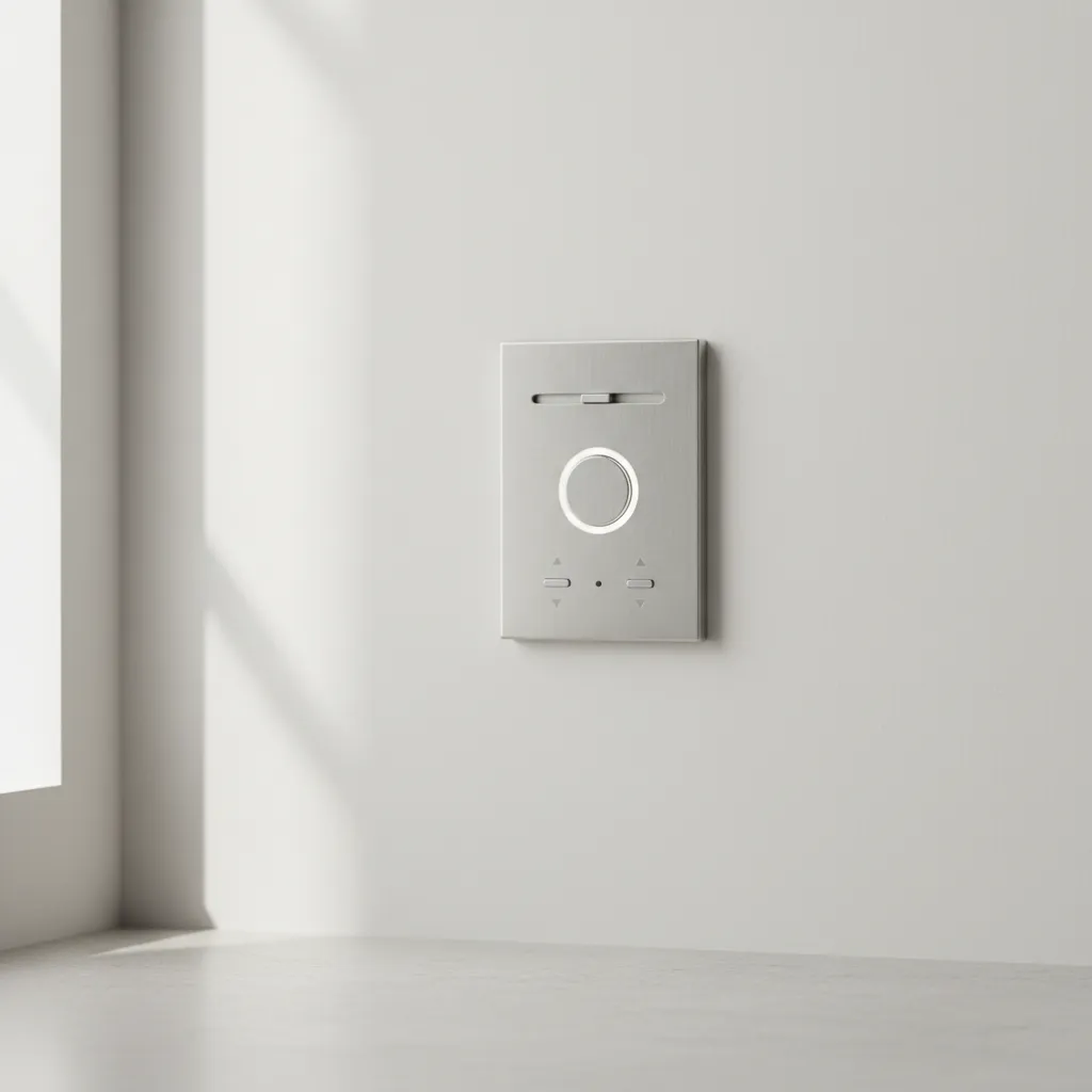 Modern LED compatible dimmer switch installed on interior wall