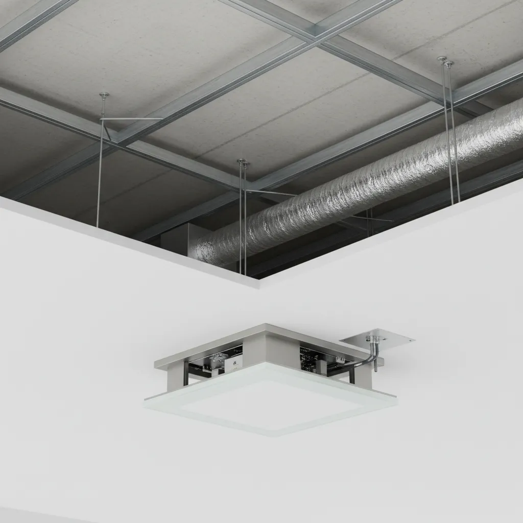 Cutaway view of recessed LED light with ventilation clearance