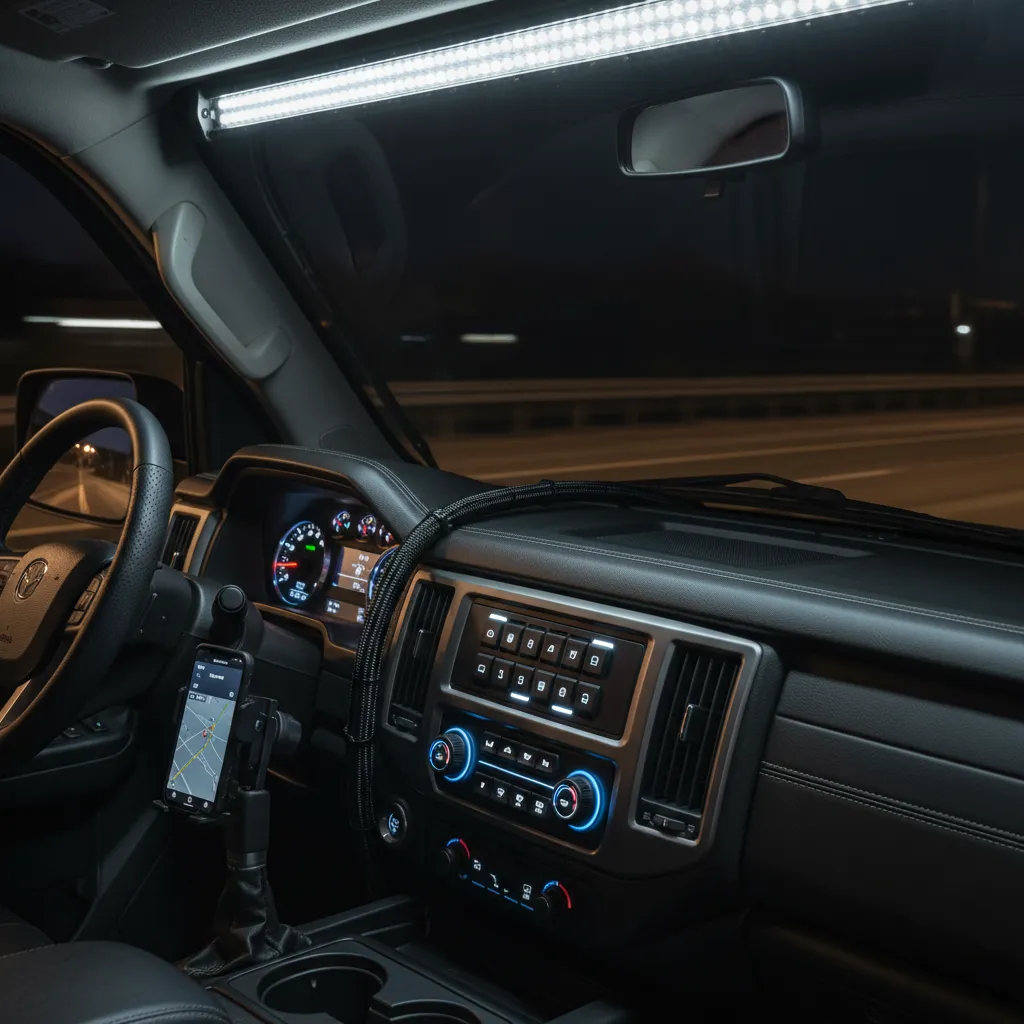 led light bar connected to digital controller inside truck cabin