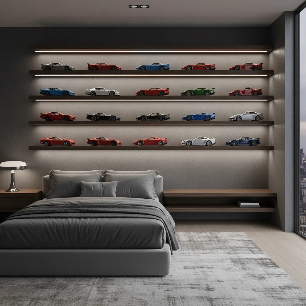 Model car display shelves with LED lighting