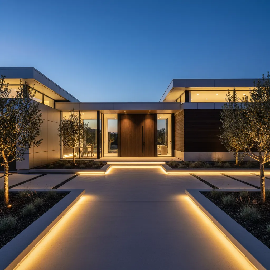 Banqueta moderna con iluminación LED integrada en el suelo