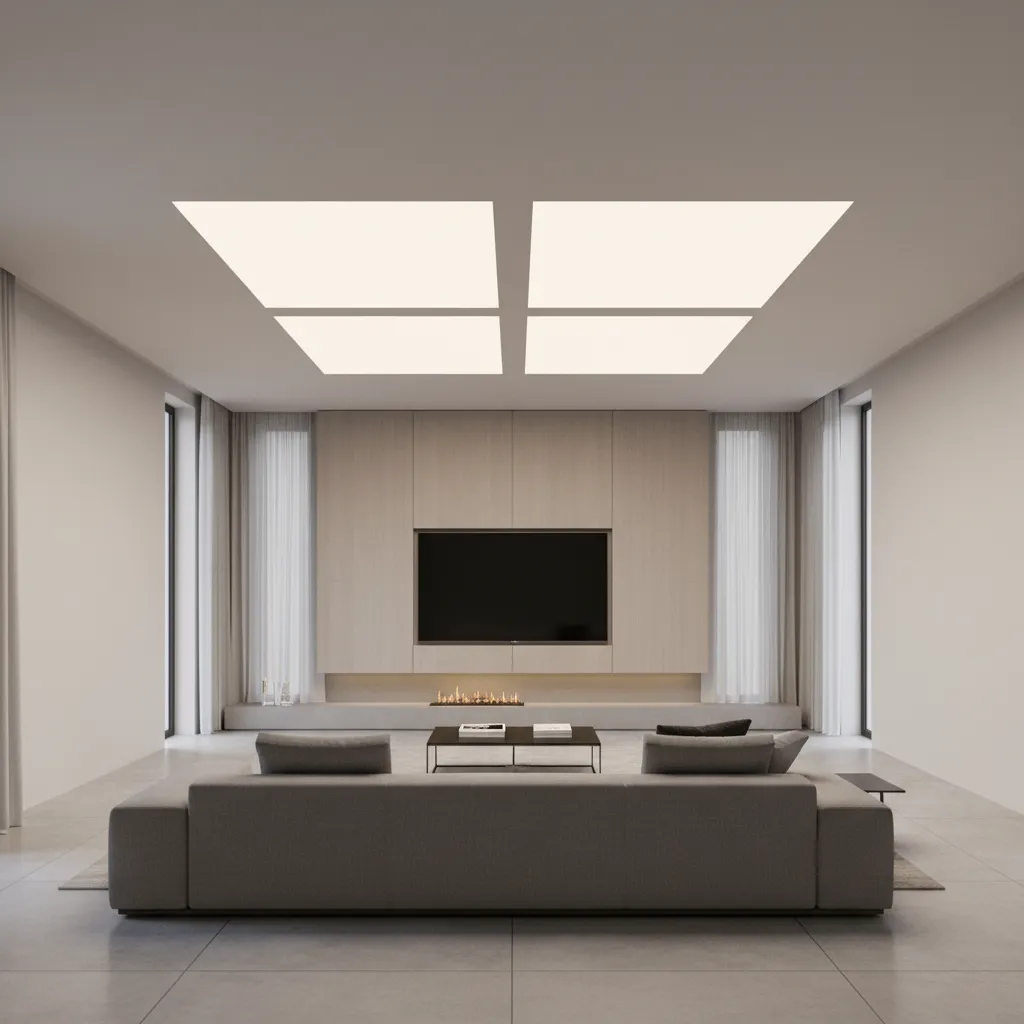 ceiling layout showing symmetrical LED panel grid lighting design