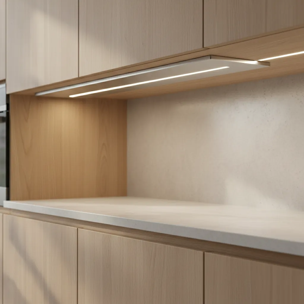 Aluminum LED channel mounted under cabinet showing proper heat dissipation installation