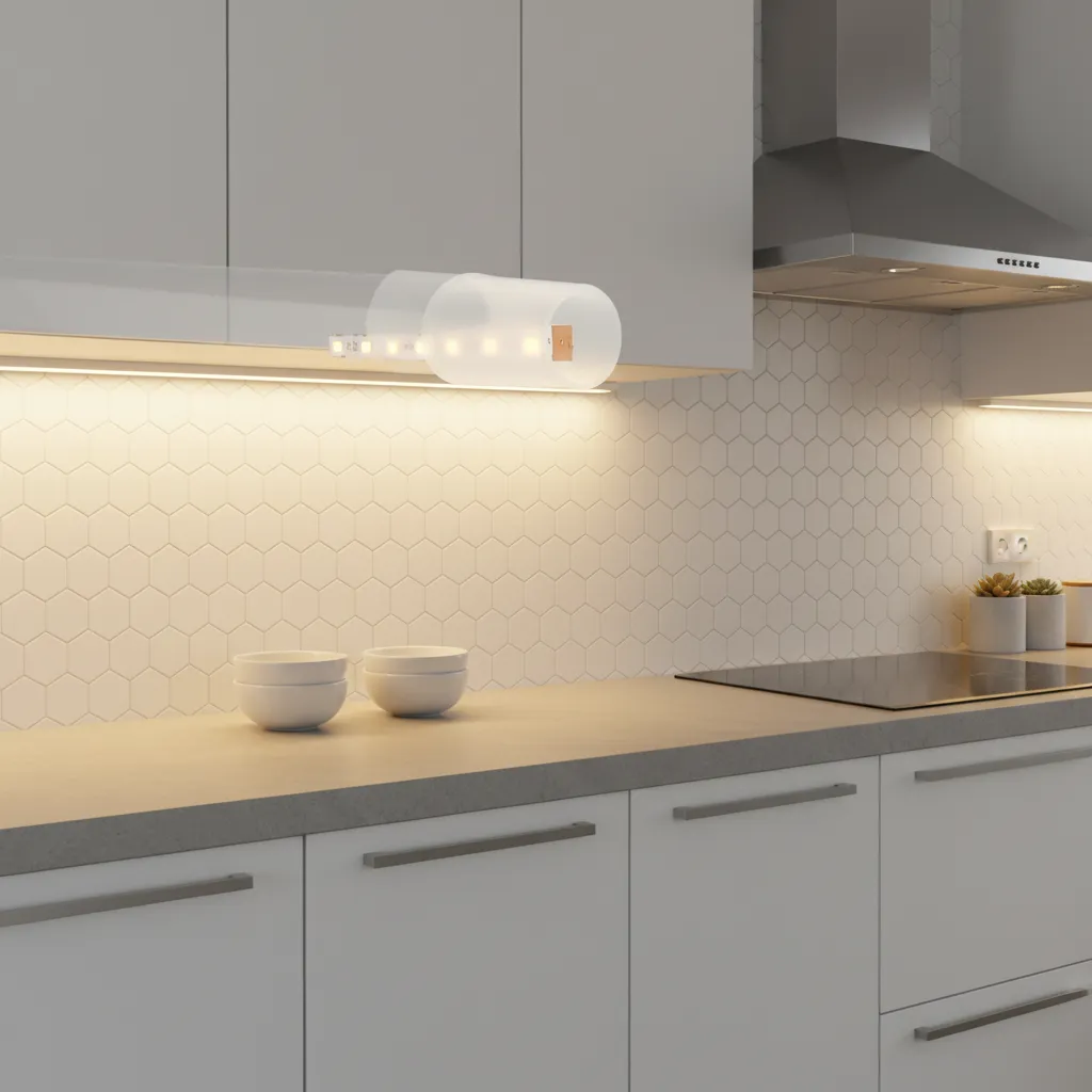 Silicone end cap protecting exposed LED strip copper pads