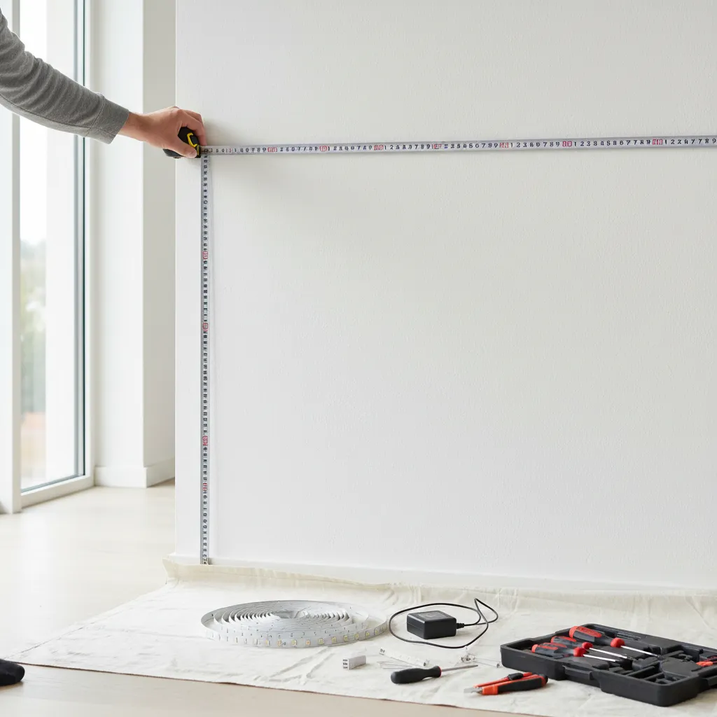 measuring wall length before installing LED strip lighting