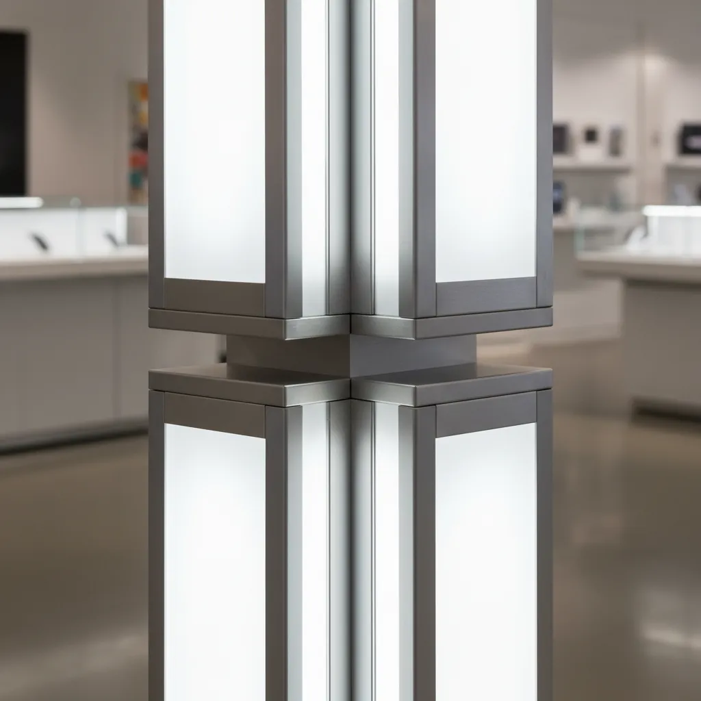 LED strip lighting installed along edges of a retail POP pillar